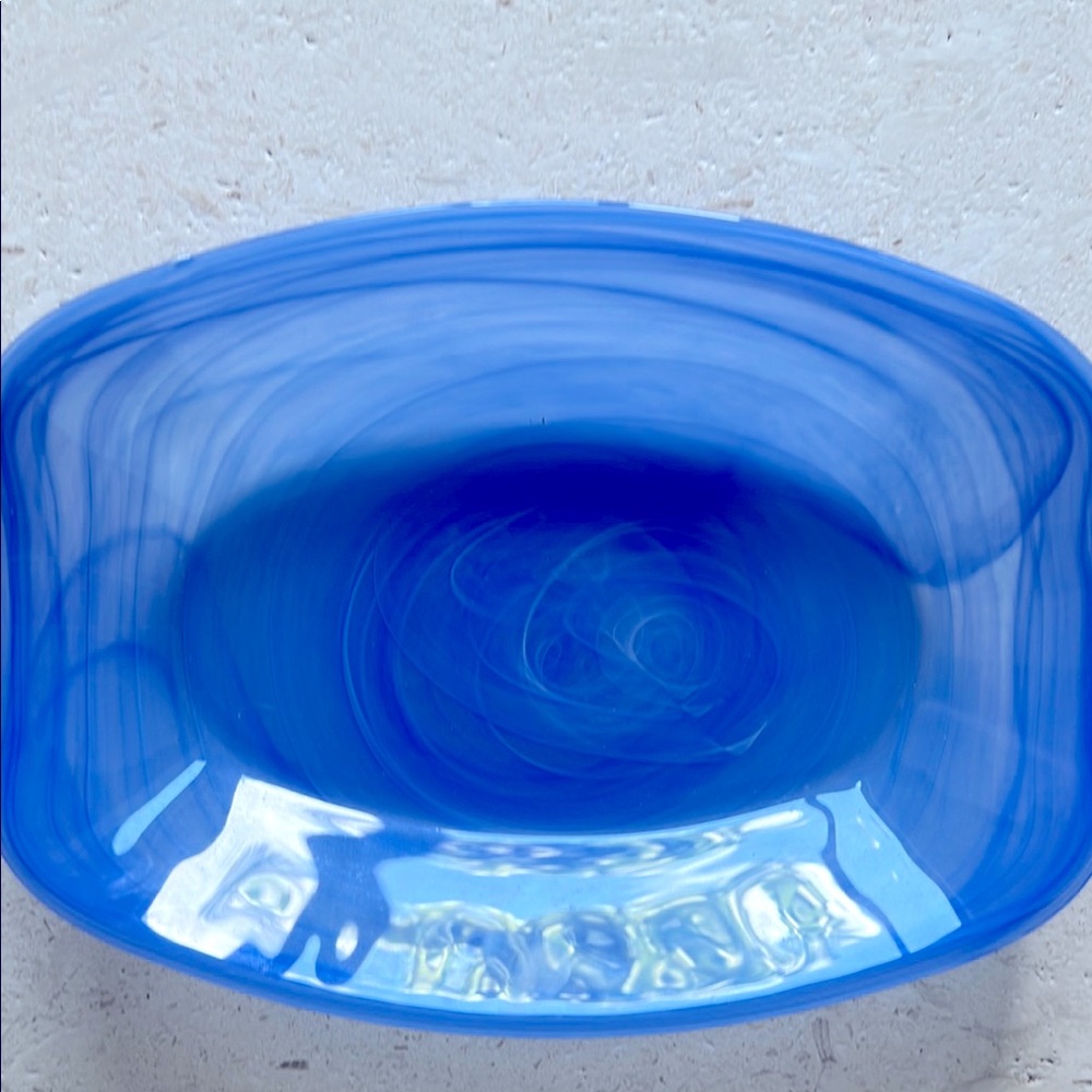 MURANO ITALY recycled glass L rectangular bowl blue